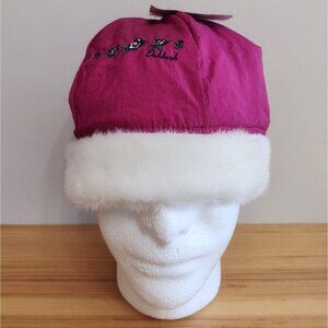NWT Vtg 90s Oshkosh Toddler Girl Nylon Winter Hat Faux Fur Trim Floral Flowers